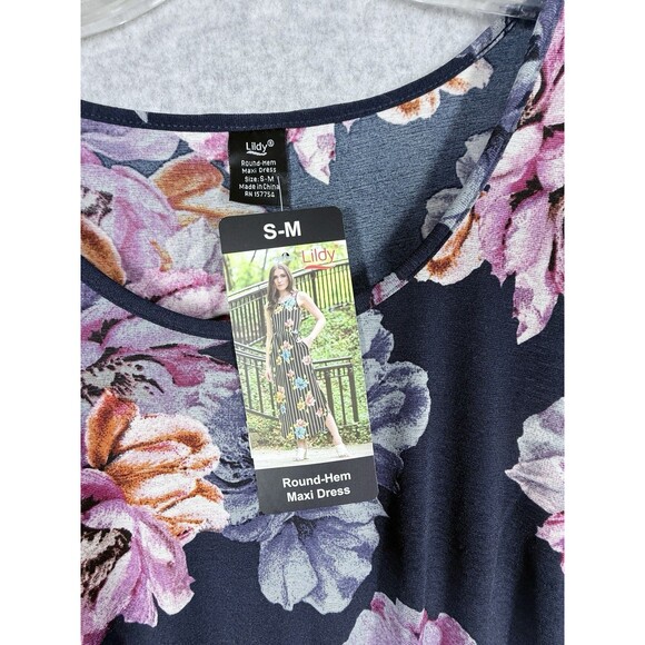 Womens Maxi Dress Size S-M Round Hem Pockets Colorful Floral Sleeveless - Picture 2 of 15